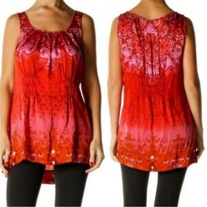 CAbi True Love Silk Floral Print Tank Top M Sleeveless Pleated Tunic